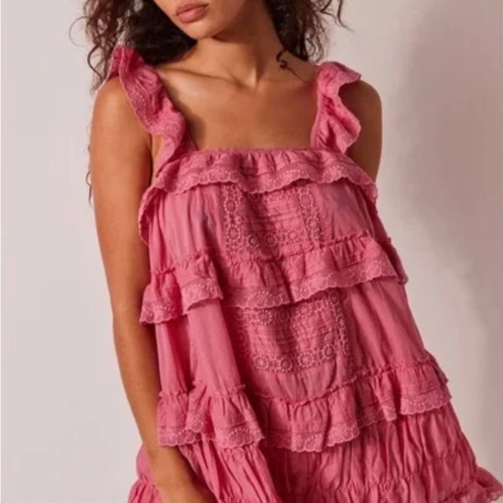 Free People Vibrant Pink Layered Romper